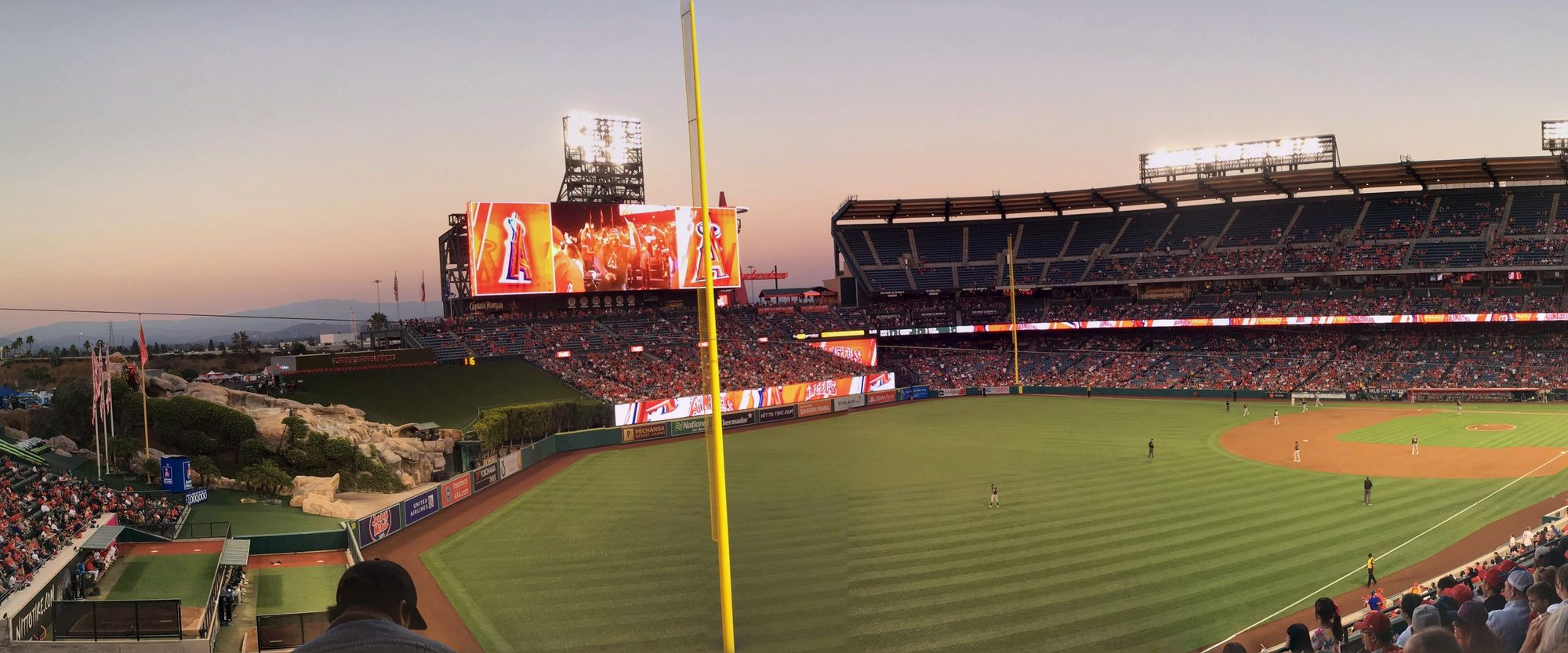 The Angel Stadium bowl in a wide interior panorama