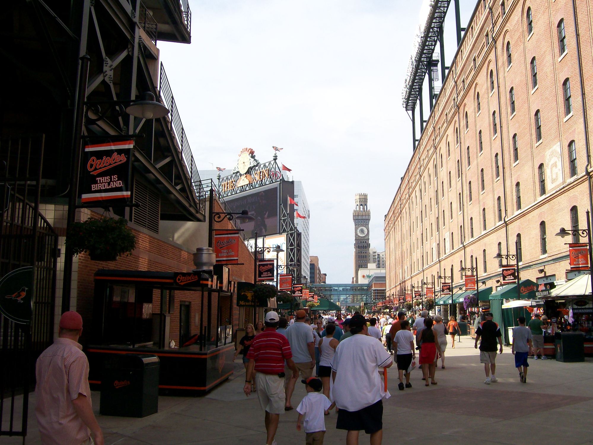 Fans walking down Eutaw Street at Camden Yards