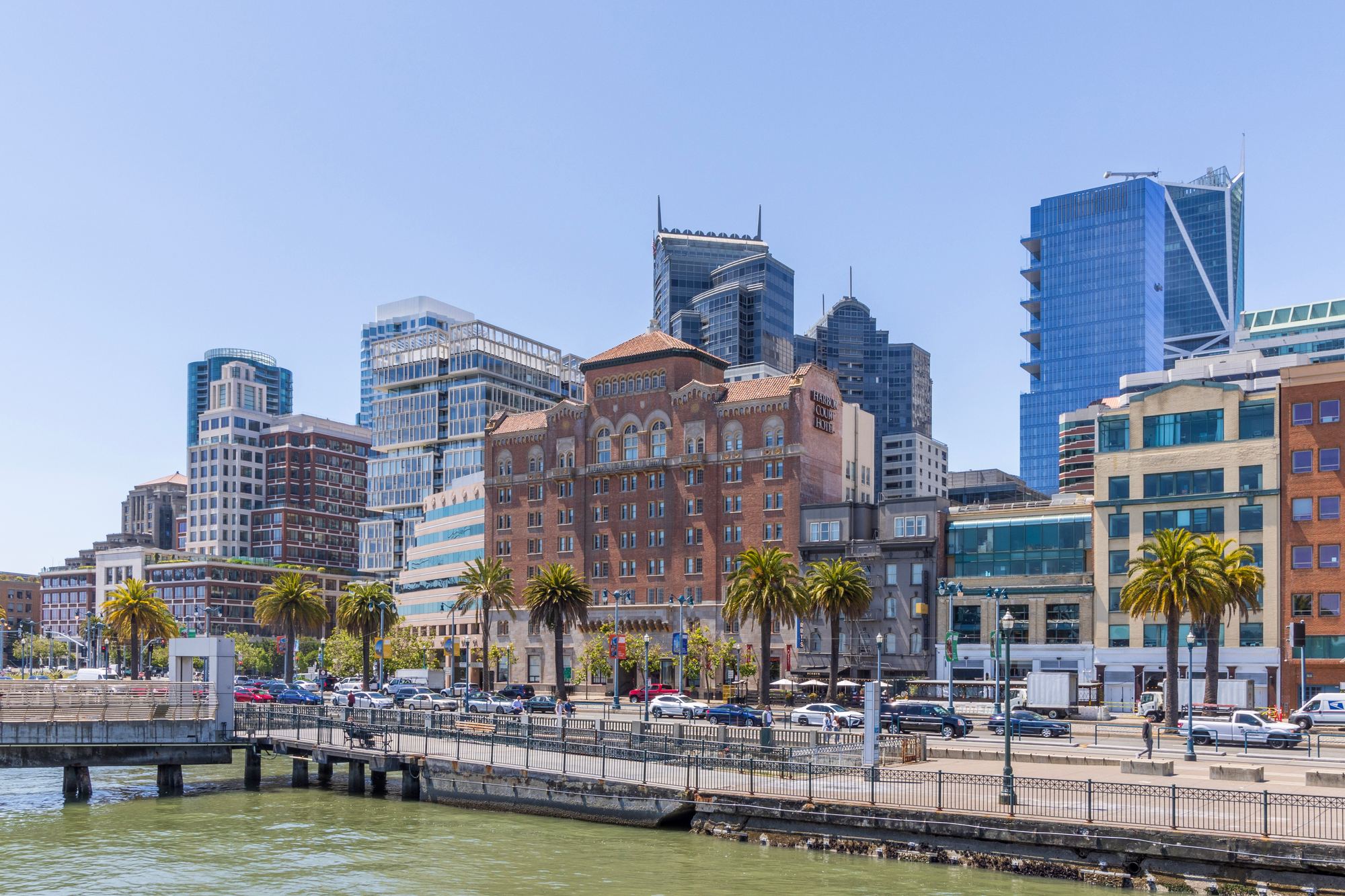 The Embarcadero waterfront in San Francisco, with downtown towers rising behind it