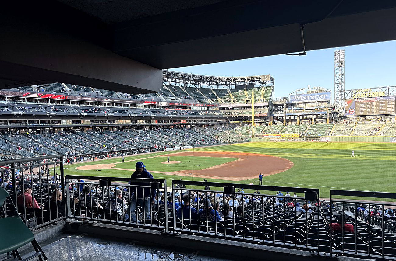 The lower bowl and field at Rate Field, seen from the 100-level concourse