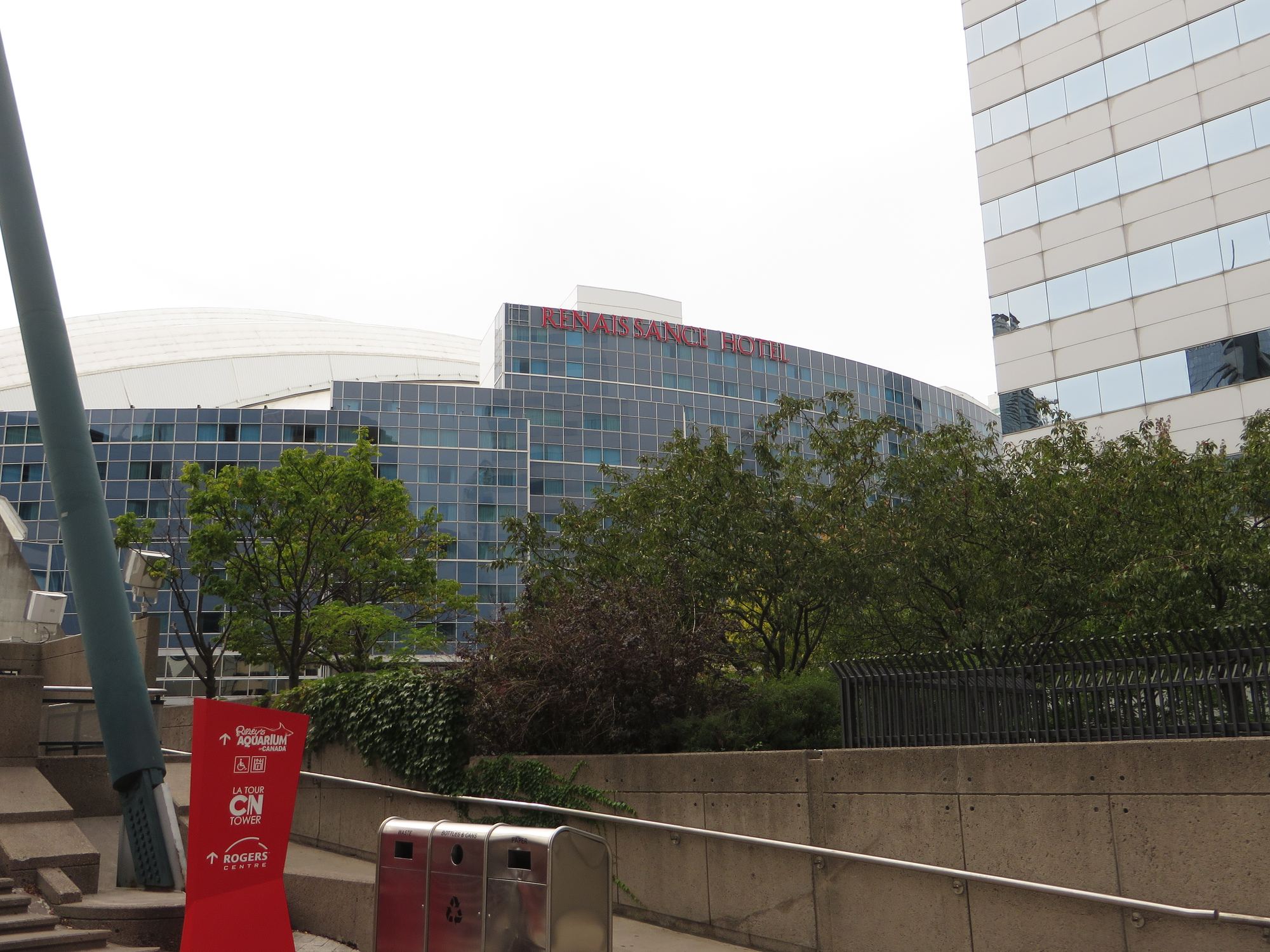 The hotel built into Rogers Centre, now the Toronto Marriott City Centre, from outside the dome