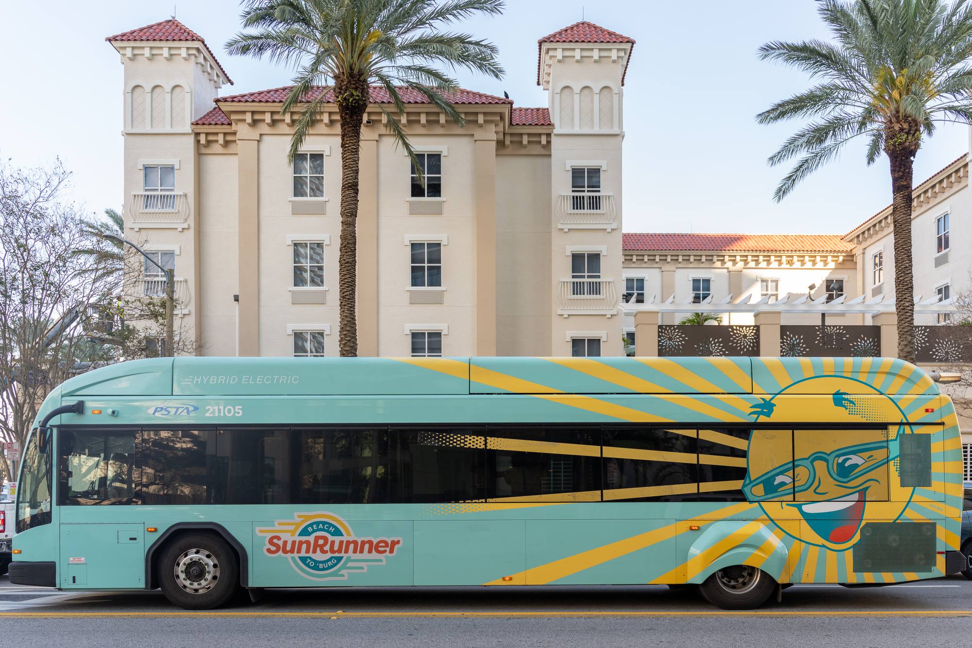 A SunRunner bus rapid transit bus in St. Petersburg, the line that runs to the ballpark