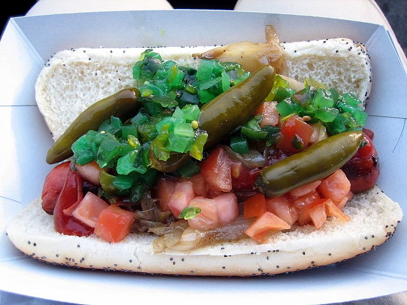 A Chicago-style hot dog at Wrigley Field