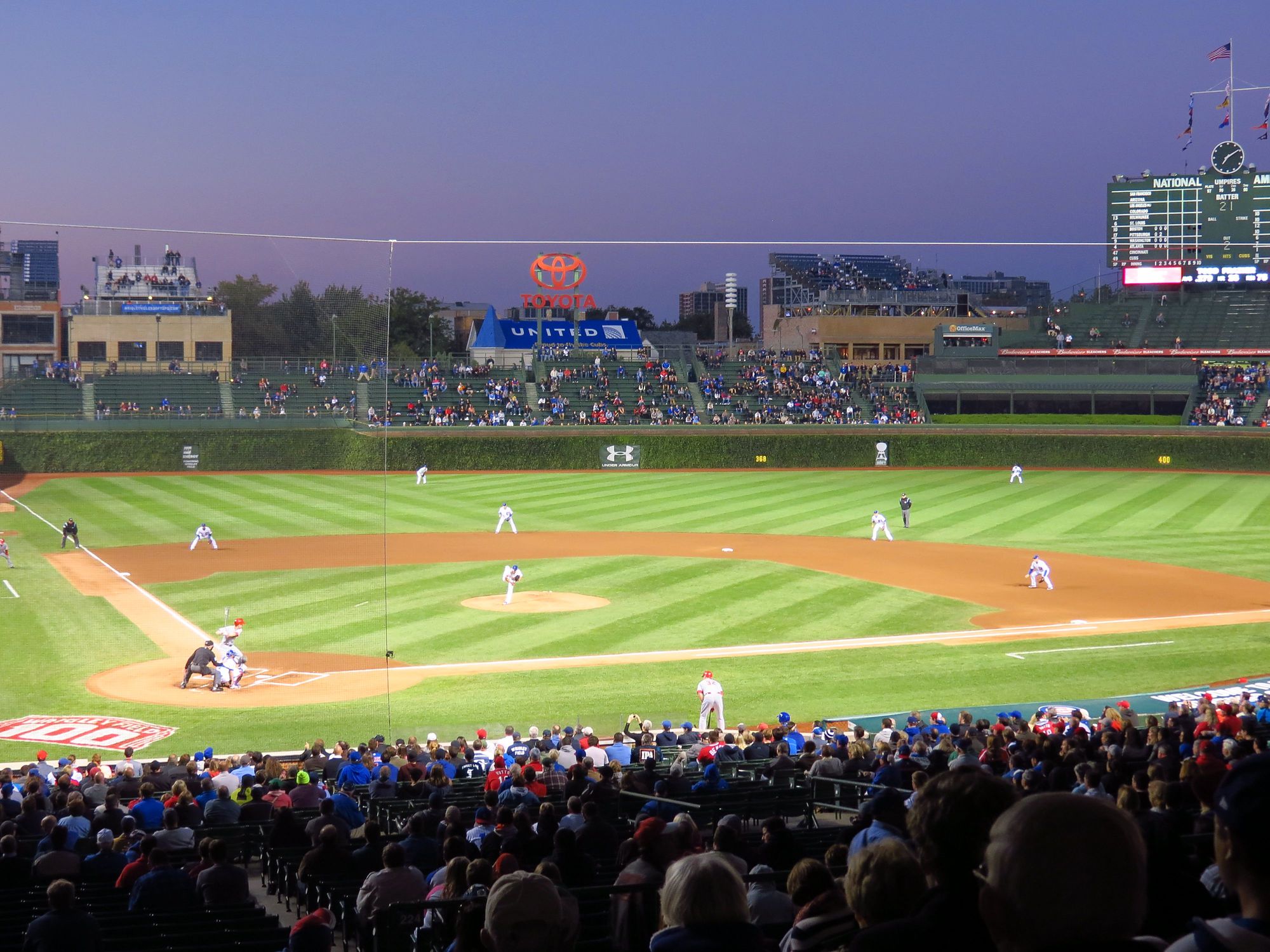 An evening game at Wrigley Field in September